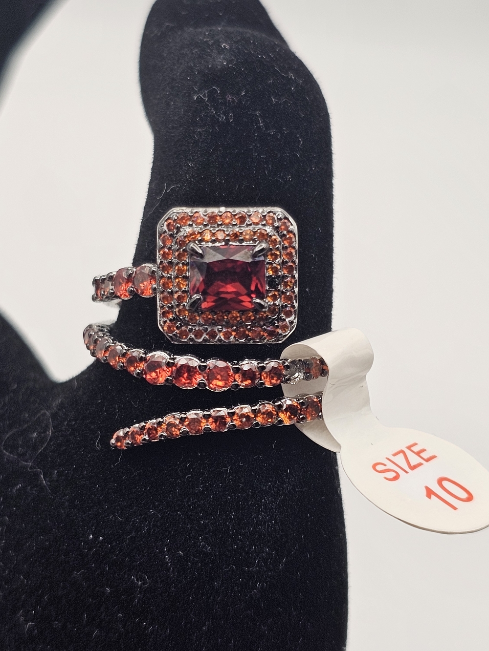 NEW Bomb Party "Swirl of Sparkle" Ring Size 10 Garnet CZ $140 READ DESCRIPTION